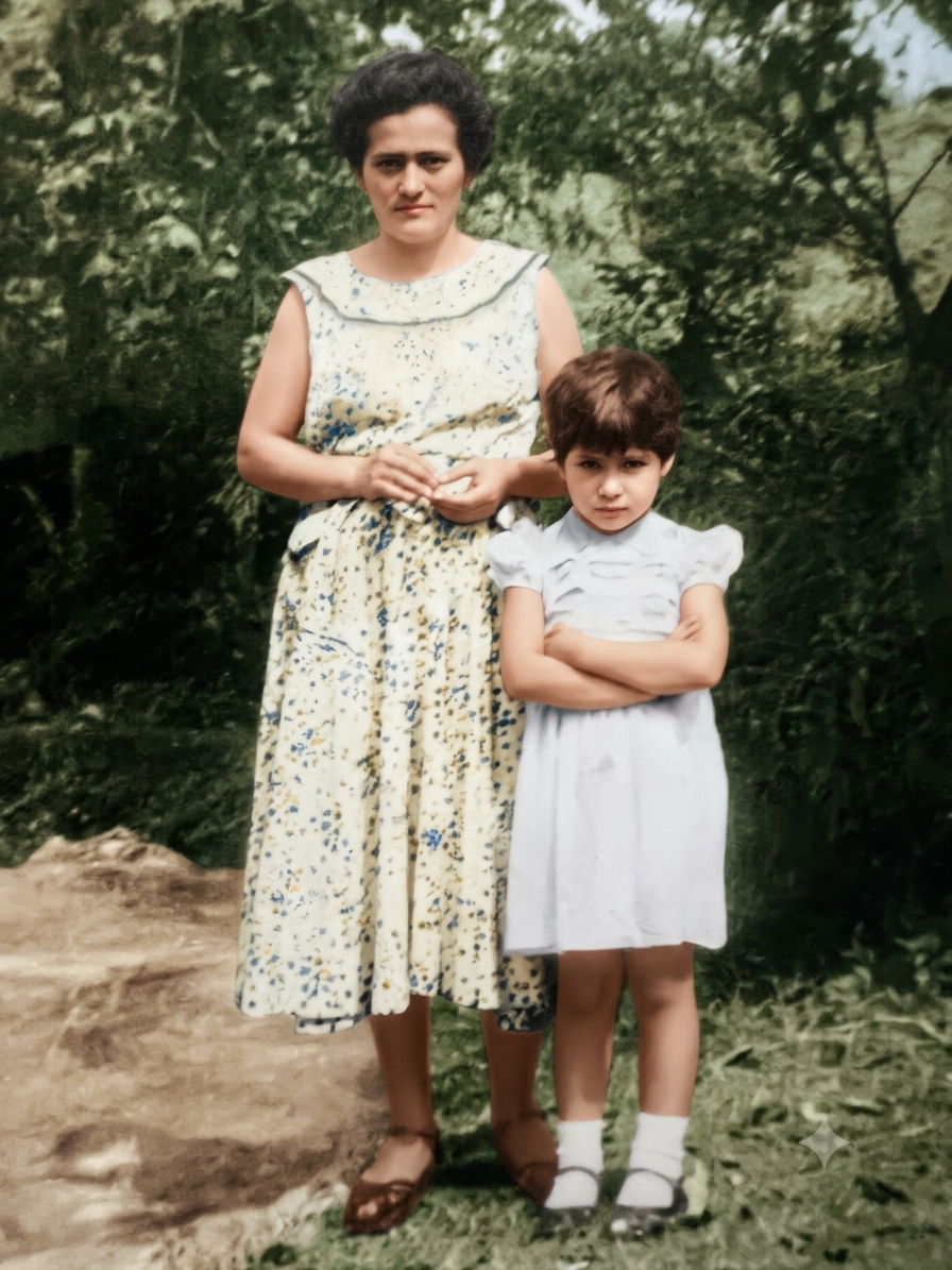 María Eugenia Jiménez Rivera de niña con su mama